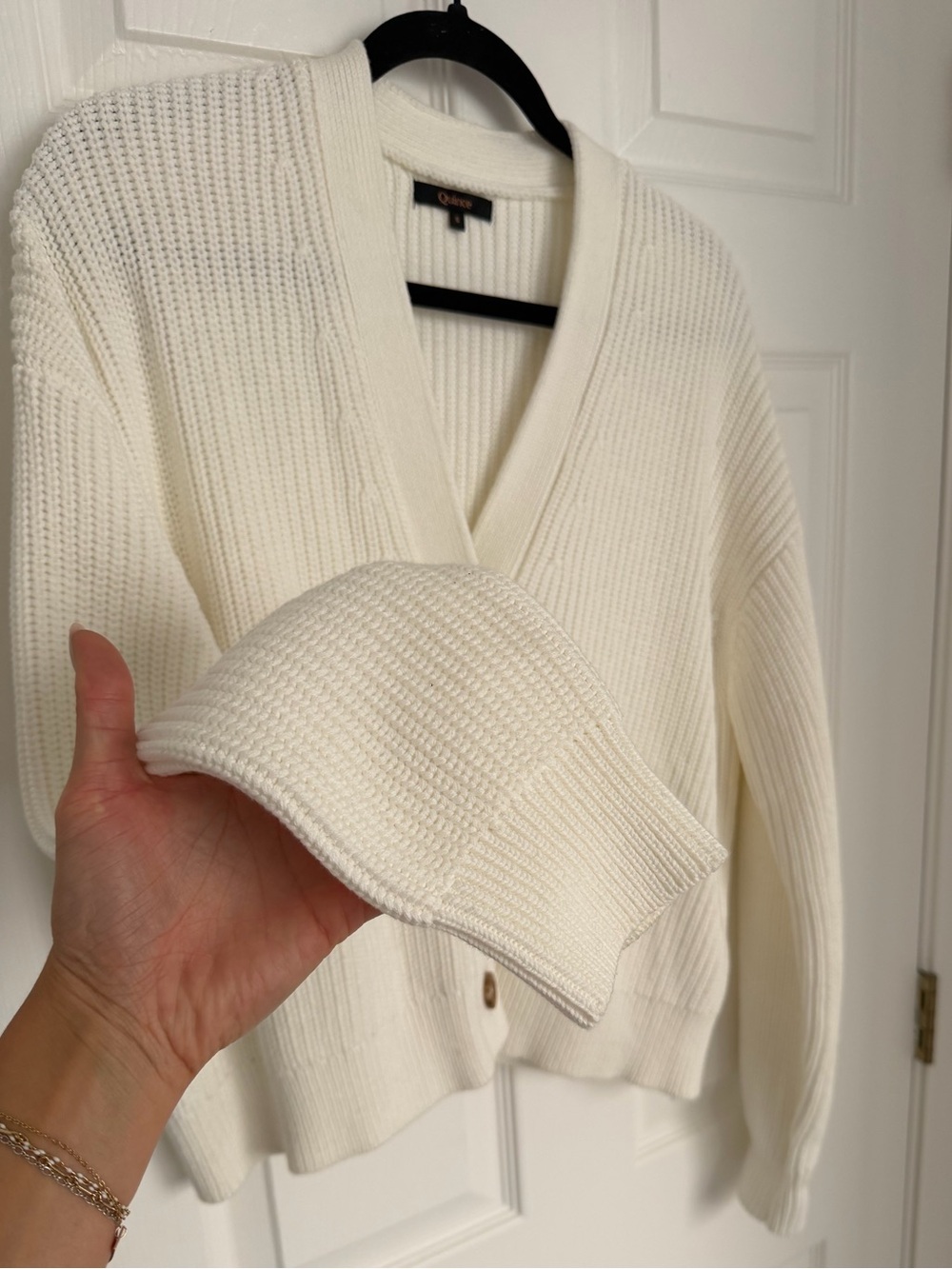 NWOT Quince Cotton Fisherman Boxy Cropped Cardigan - Ivory - Picture 6 of 11